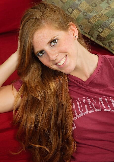 Excellent american redheaded teen Mandy Hudson unveiling small tits and spreading her legs 