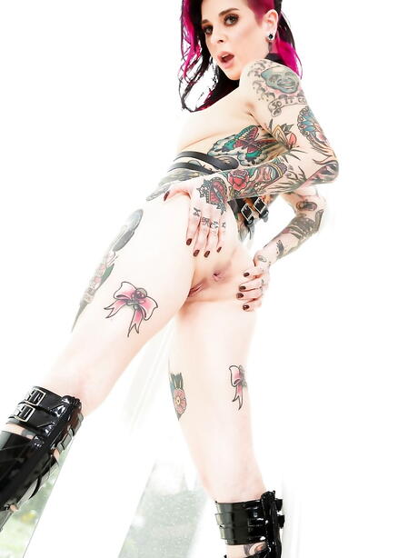 Slender american redhead milf Joanna Angel in lingerie baring tiny tits and sexy ass 